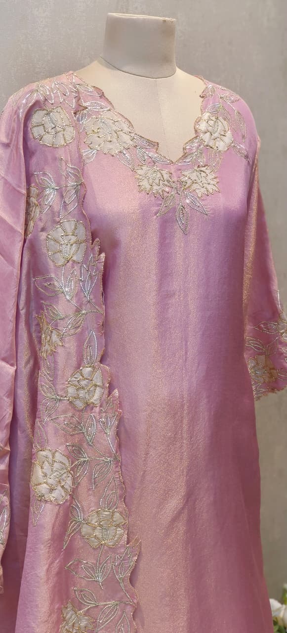 Floral Cut-Work Elegance With Stone Beaded Tissue Full Suit Set With Dupatta- 12744, 12745