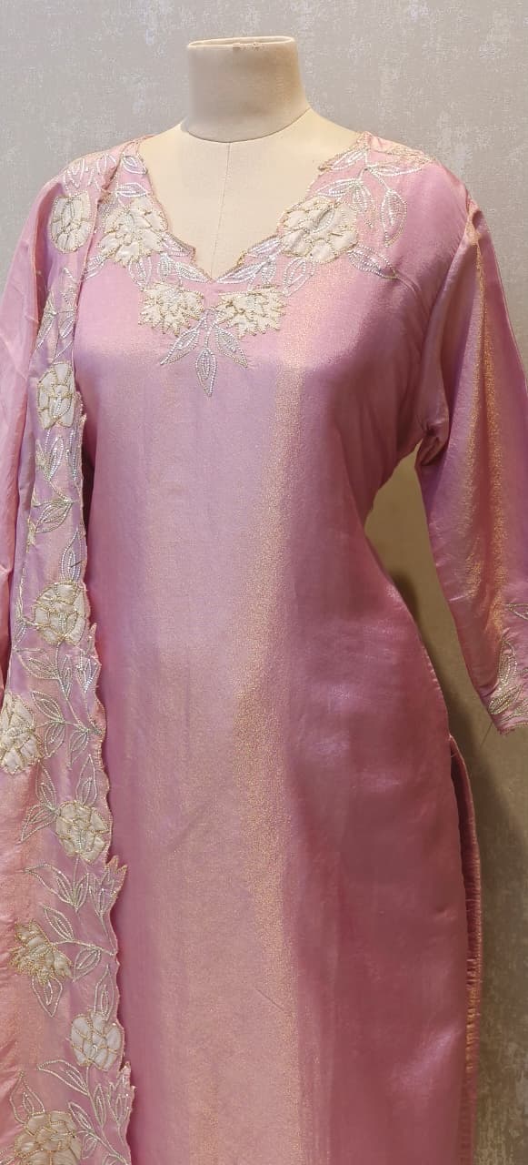 Floral Cut-Work Elegance With Stone Beaded Tissue Full Suit Set With Dupatta- 12744, 12745