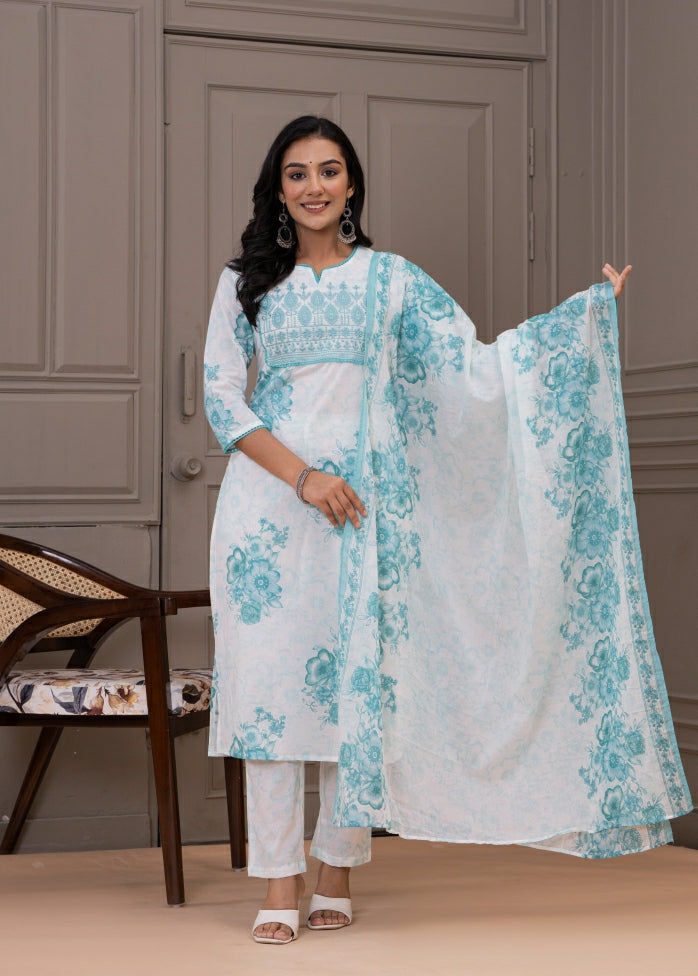 Lightweight Pure Cotton Printed Suit Set with Straight Kurta, Coordinated Bottom & Flowing Dupatta