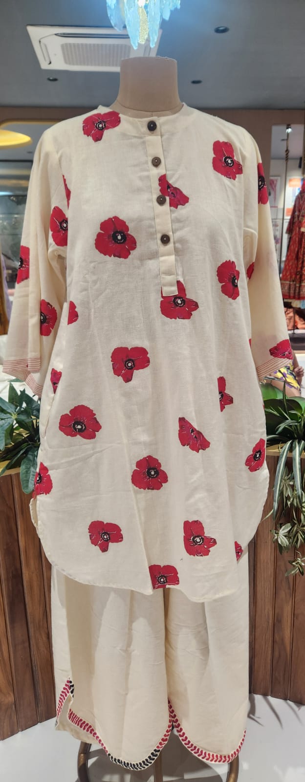 Giant Vibrant Flower Patch Mandarin Collared Co-Ord Set In Flex Cotton Fabric