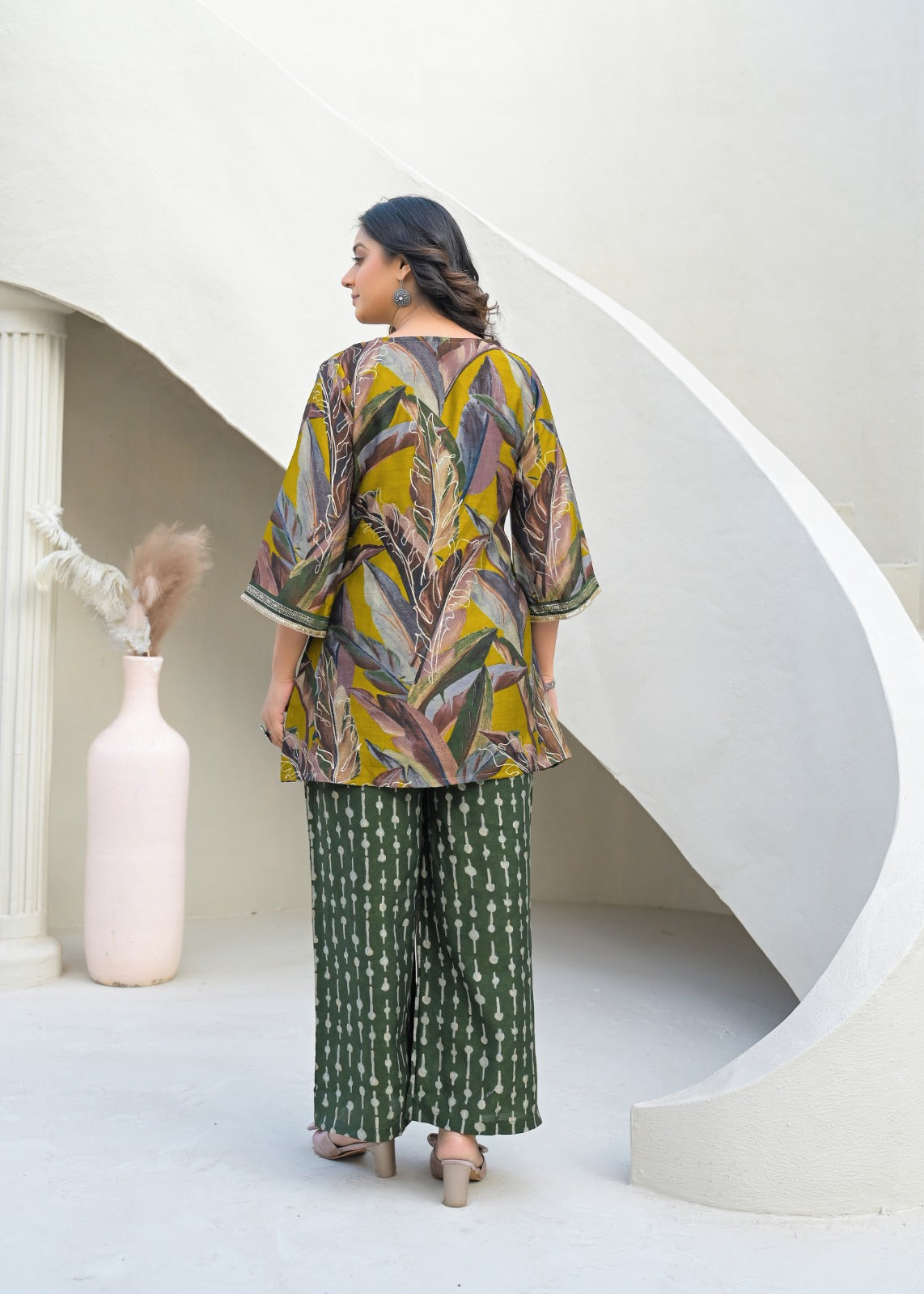 Golden Coin Tassel Hang Unique Multi Prints Buster With Outer & Bottom- 12888