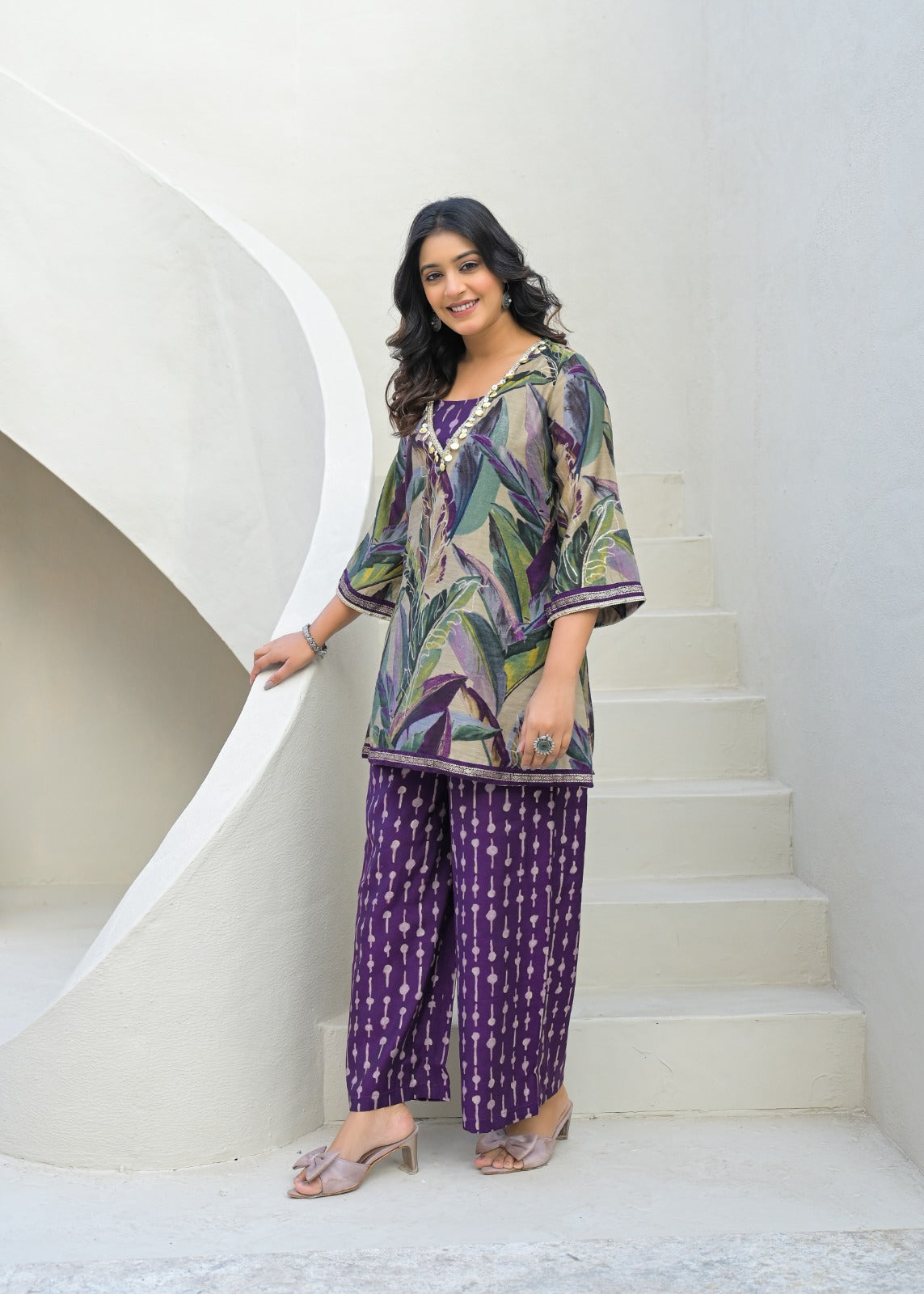 Golden Coin Tassel Hang Unique Multi Prints Buster With Outer & Bottom- 12888