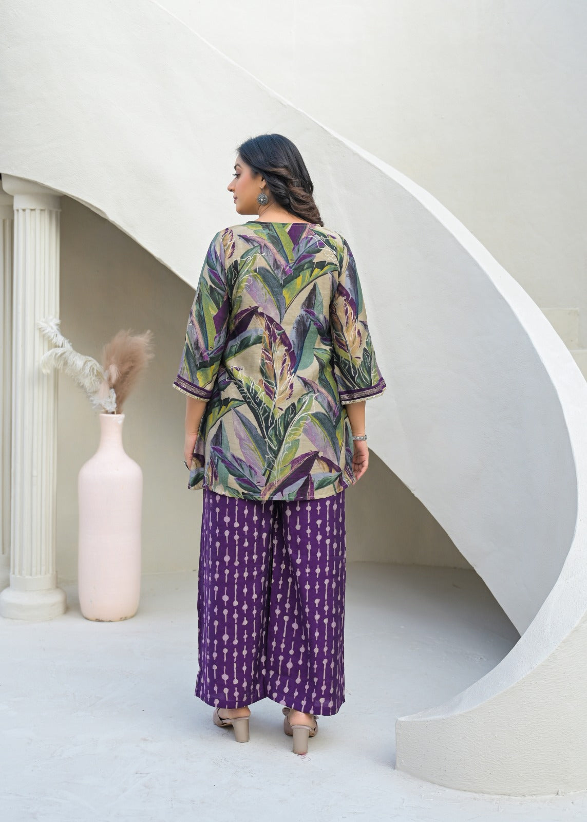 Golden Coin Tassel Hang Unique Multi Prints Buster With Outer & Bottom- 12888