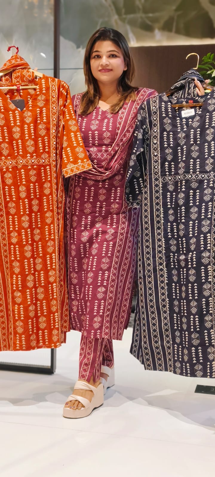 Classic Office Wear Handcrafted Block Print Cotton Kurta Set for Everyday Ethnic Wear