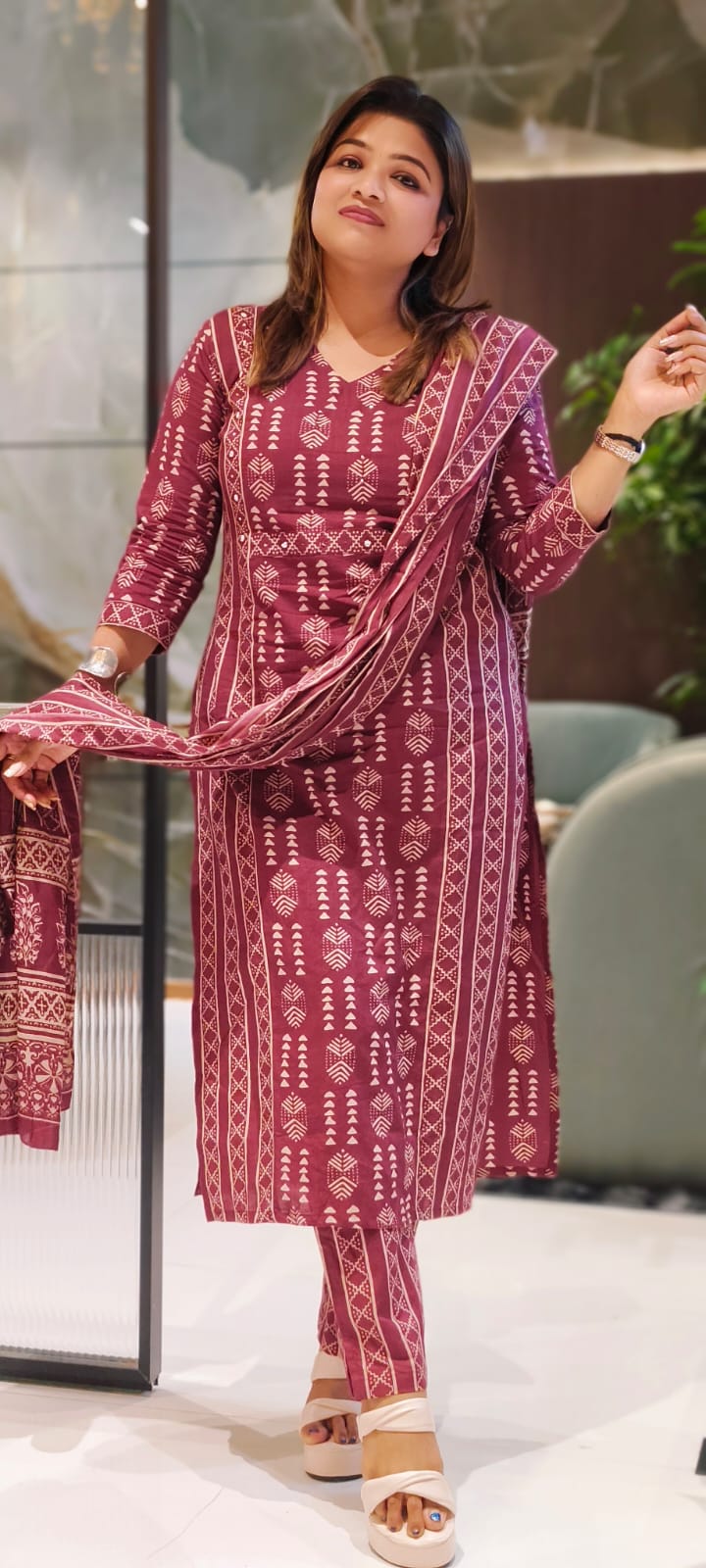 Classic Office Wear Handcrafted Block Print Cotton Kurta Set for Everyday Ethnic Wear