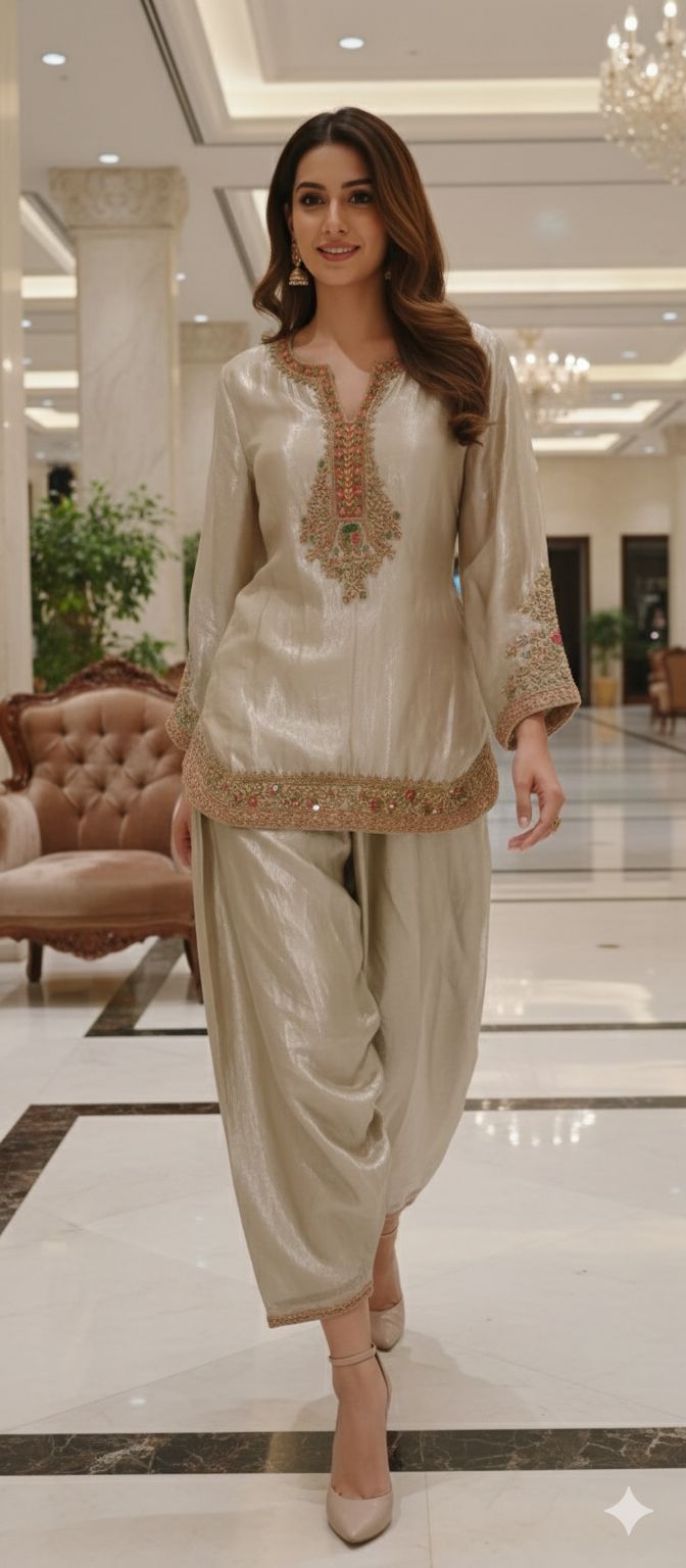 Rich Designer Full Hand Worked Round Cut Kurta With Farsi Kind Bottom- 12790