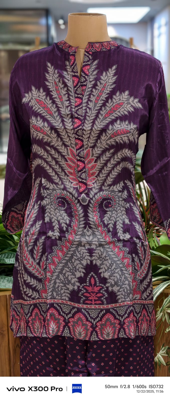 Multi Prints Folk Art Mandarin Collar Kurta Pant Set In Crepe Fabric- 12952