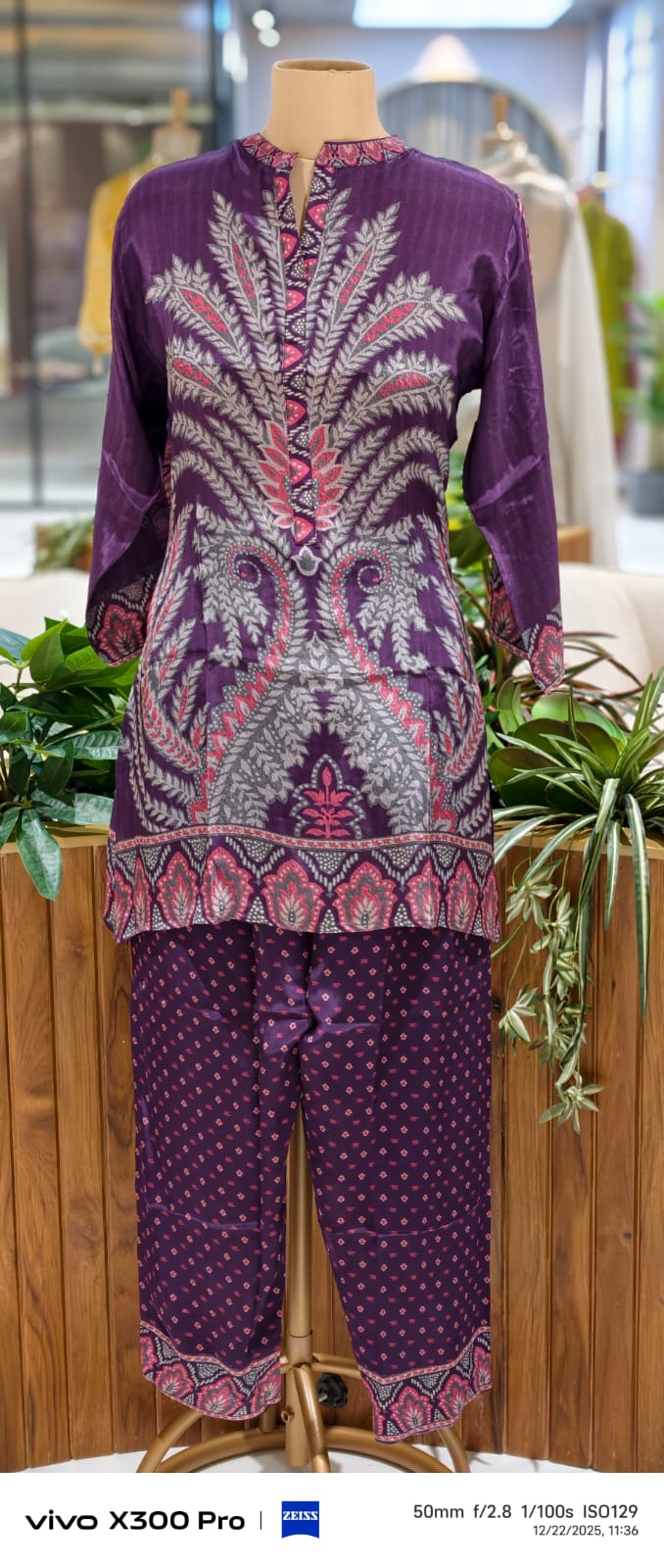 Multi Prints Folk Art Mandarin Collar Kurta Pant Set In Crepe Fabric- 12952