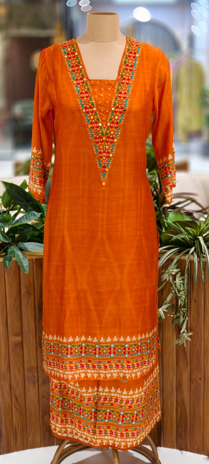 Rajasthani Touch Boho Look Saffron Elegance Kurta Pant Set In Muslin Fabric-12987