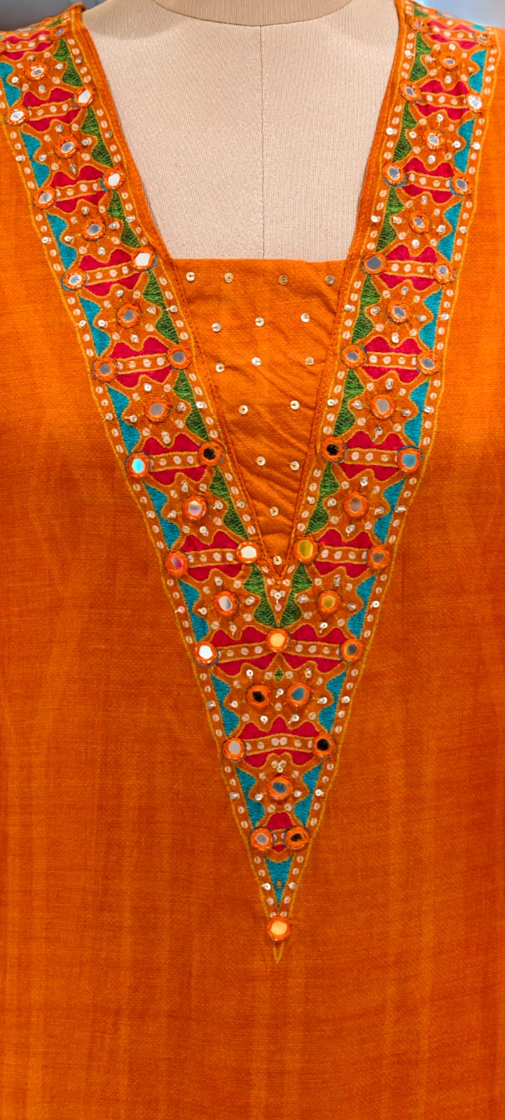 Rajasthani Touch Boho Look Saffron Elegance Kurta Pant Set In Muslin Fabric-12987