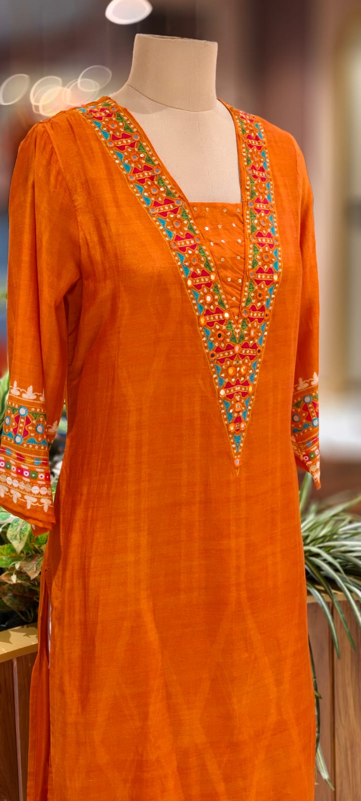 Rajasthani Touch Boho Look Saffron Elegance Kurta Pant Set In Muslin Fabric-12987