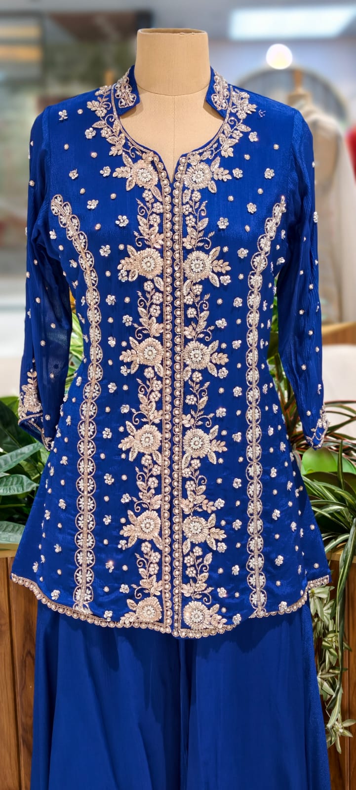 Imperial Bloom Royal Zari Heritage Kurta With Flared Palazzo Set
