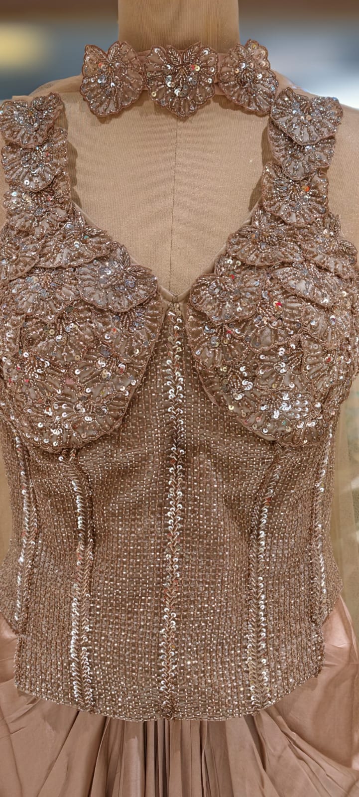 Glamorous Shimmery Hand Worked Busted Blouse Designer Drape Skirt- 11620 (Dispatching After 45 Days On Orders)