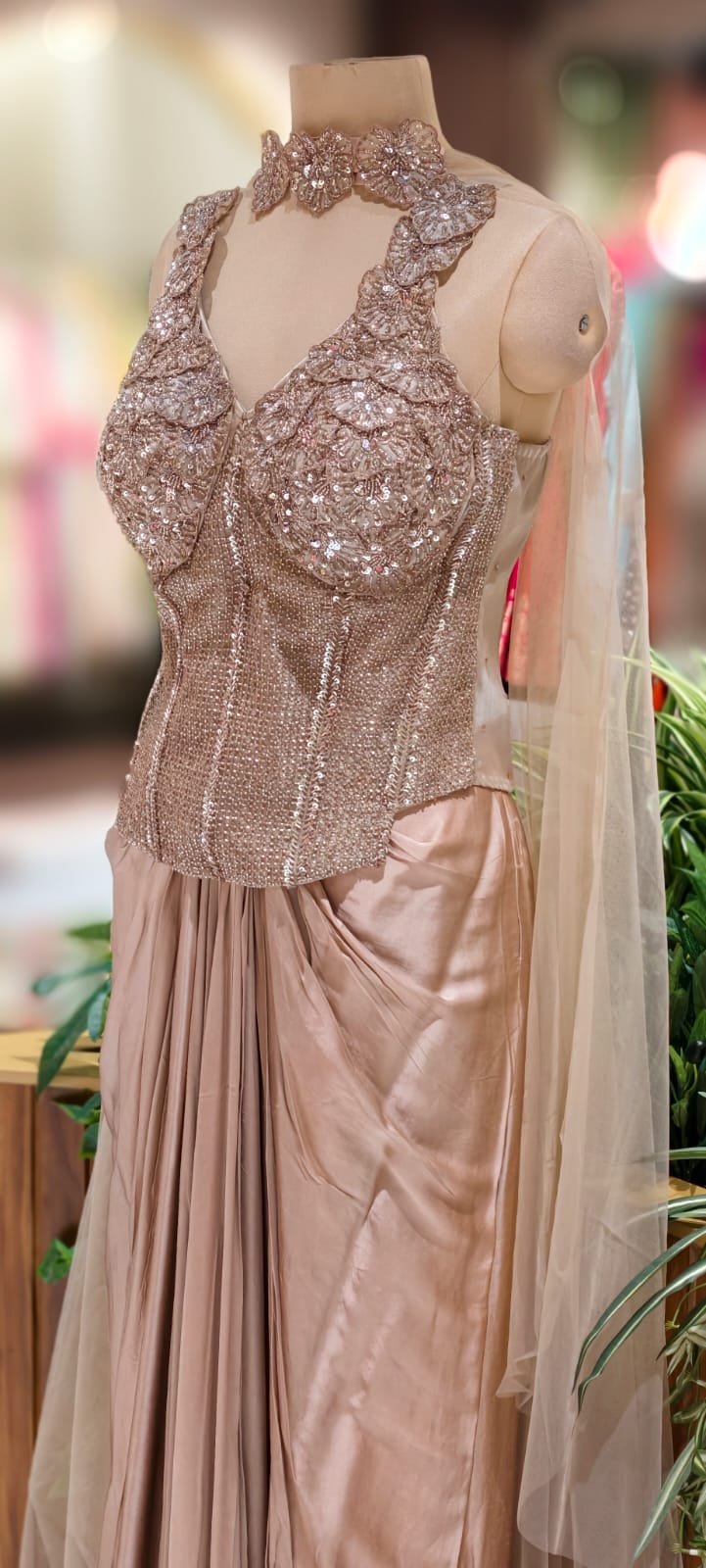 Glamorous Shimmery Hand Worked Busted Blouse Designer Drape Skirt- 11620 (Dispatching After 45 Days On Orders)