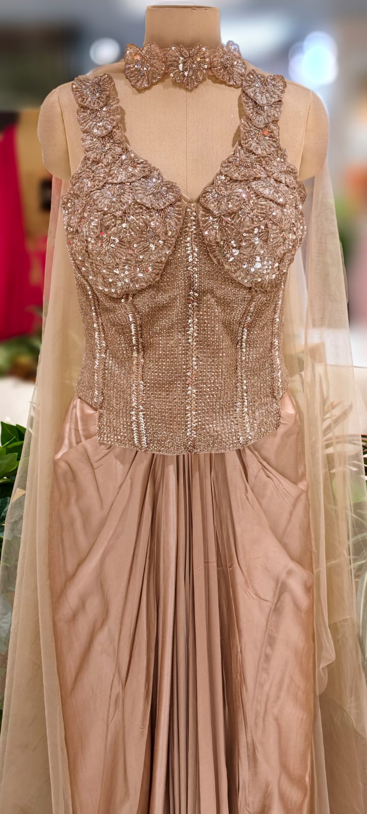 Glamorous Shimmery Hand Worked Busted Blouse Designer Drape Skirt- 11620 (Dispatching After 45 Days On Orders)