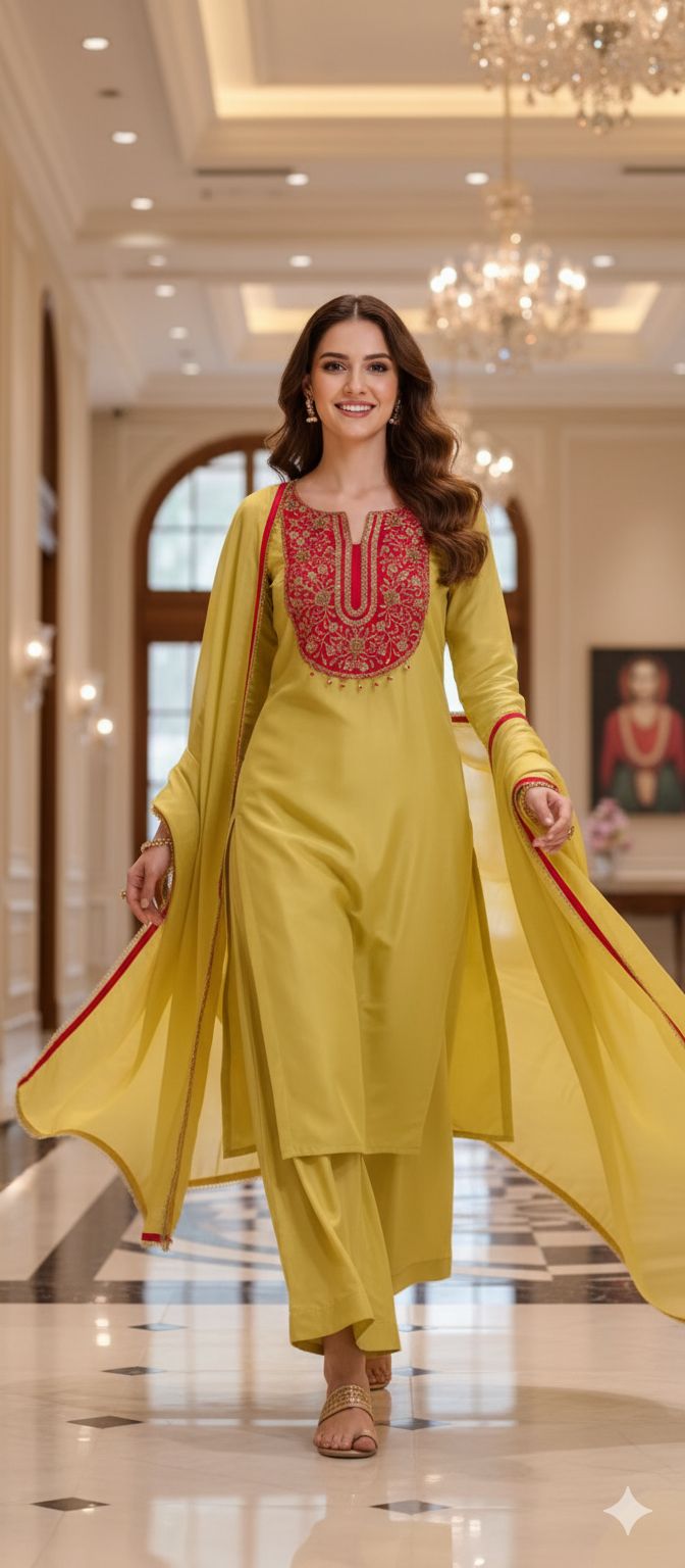 Zardosi Minimal Tasseled Front Yoke Tissue Full Suit Set With Dupatta- 13005