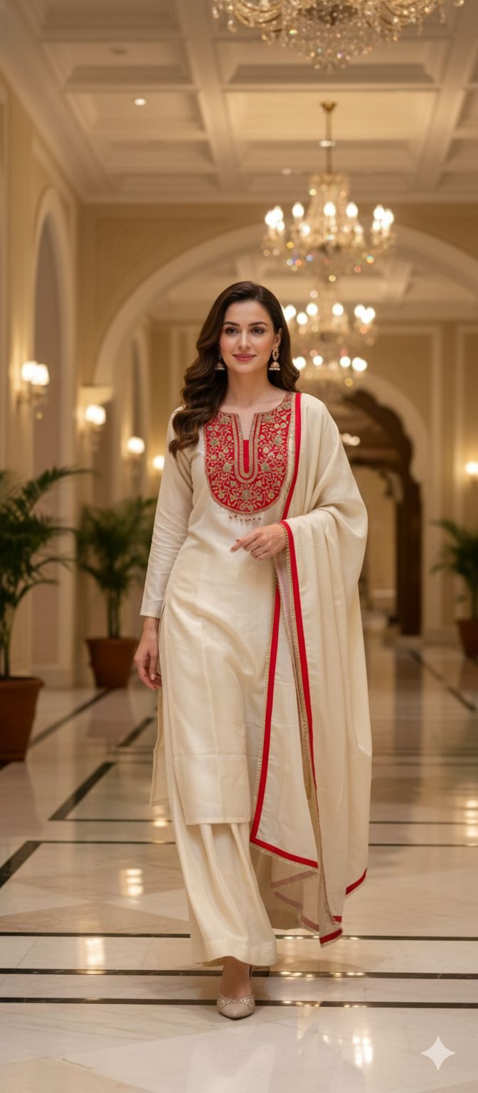 Zardosi Minimal Tasseled Front Yoke Tissue Full Suit Set With Dupatta- 13005