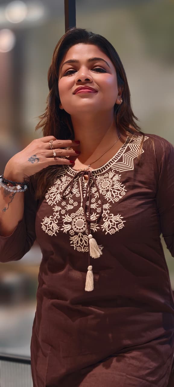 Beautifully Embroidered Thread Tasseled Cotton Short Kurti Only- 13018 (Dispatching After 12 Days)