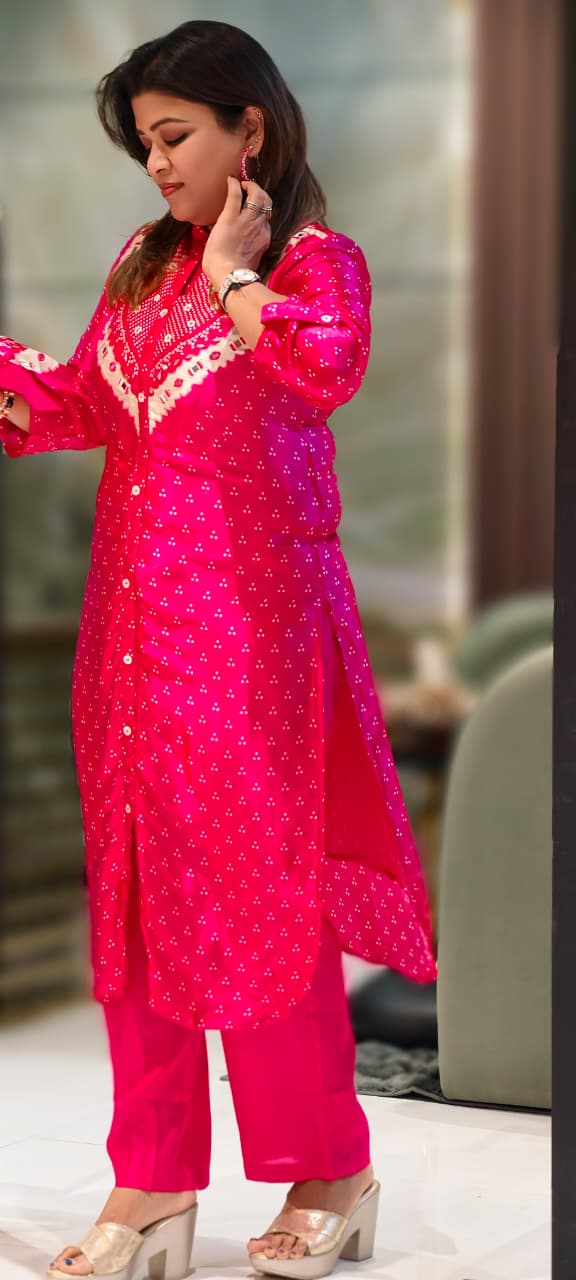 Fuschia Blush Real Mirror Elegance Dotted Kurta Pant Set In Gajji Silk Fabric-13066