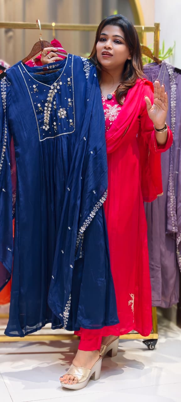 Cut-Dana With Tiny Pearl Chinon A-Line Full Suit Set With Fine Work Dupatta- 13046