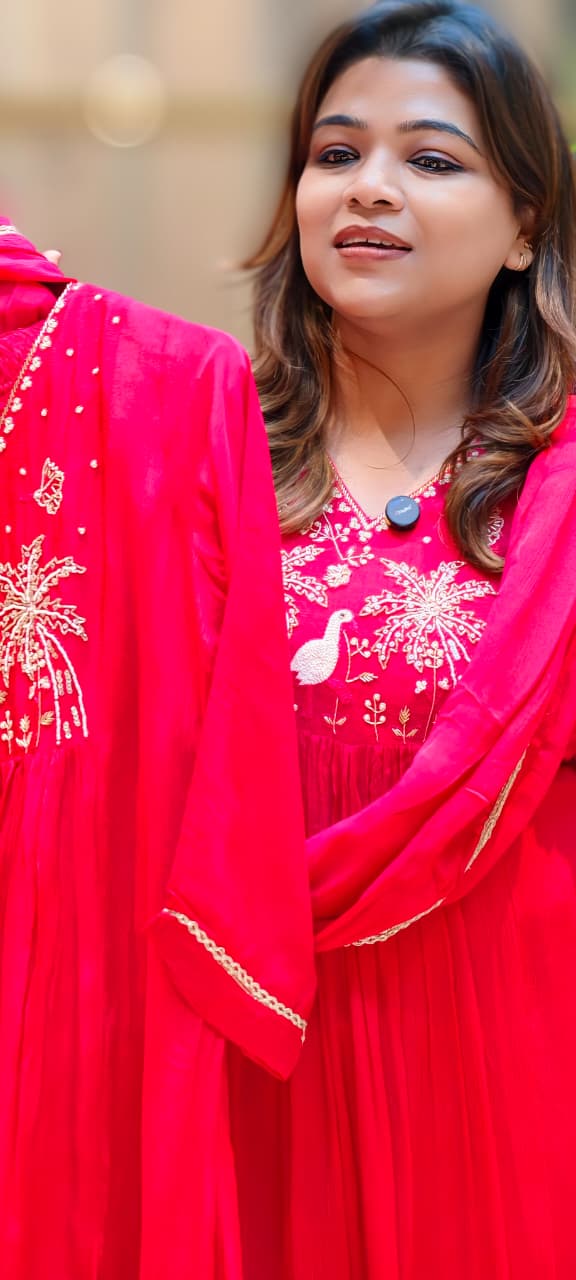 Figures With Trees Cut Dana & Pearl Work Chinon A-Line Full Suit Set With Dupatta- 13045