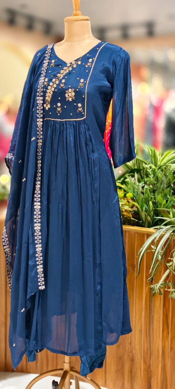 Cut-Dana With Tiny Pearl Chinon A-Line Full Suit Set With Fine Work Dupatta- 13046