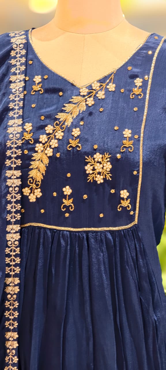 Cut-Dana With Tiny Pearl Chinon A-Line Full Suit Set With Fine Work Dupatta- 13046