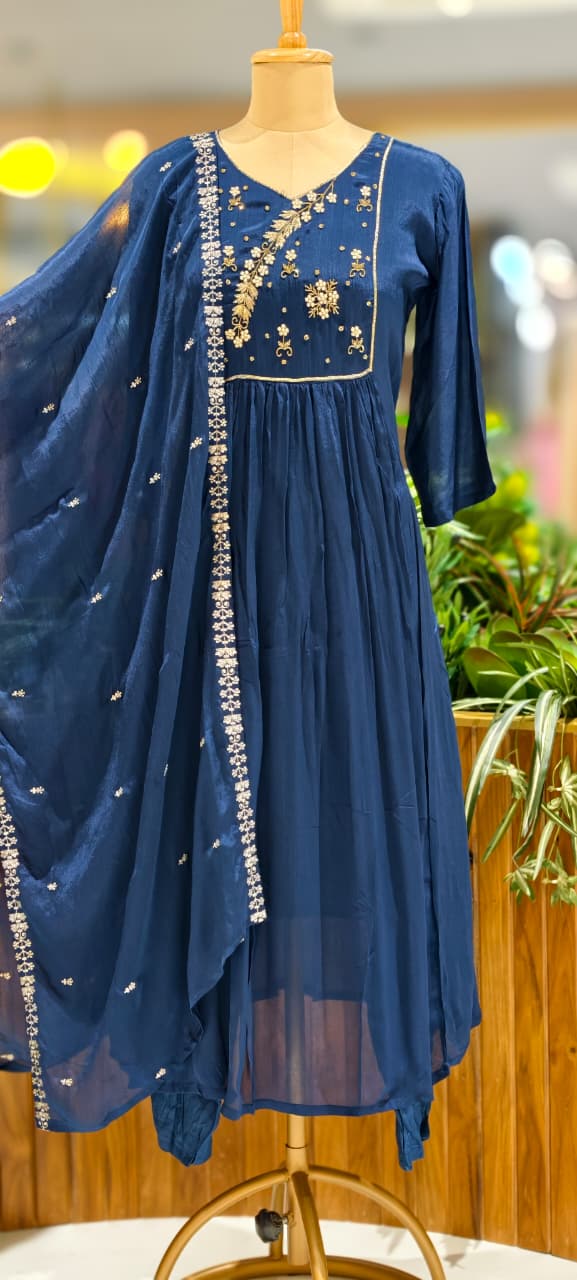 Cut-Dana With Tiny Pearl Chinon A-Line Full Suit Set With Fine Work Dupatta- 13046