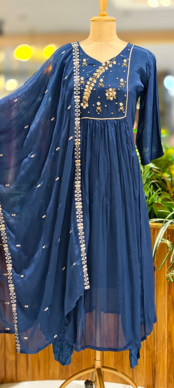 Cut-Dana With Tiny Pearl Chinon A-Line Full Suit Set With Fine Work Dupatta- 13046