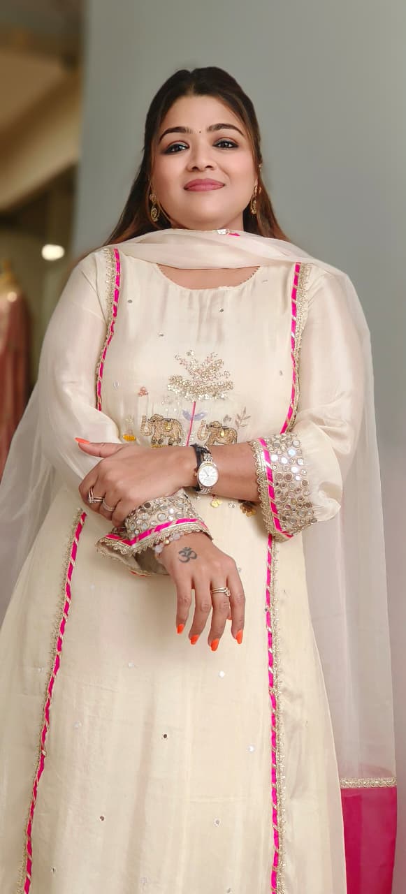 Figure Embroidery Real Mirror With Sequin Elegance Tissue Highlighted A-line Full Suit Set With Dupatta- 11324