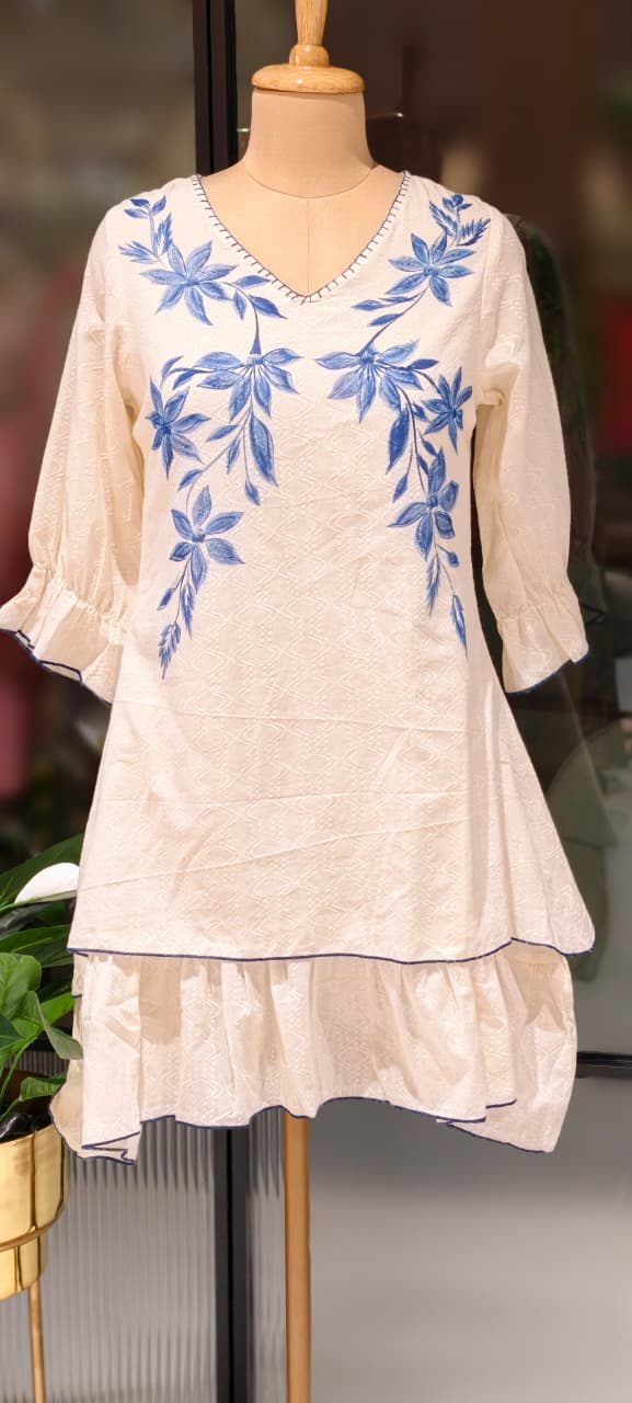 Very Decent Leafy Printed Soft Cotton Ruffled Frock- 13209