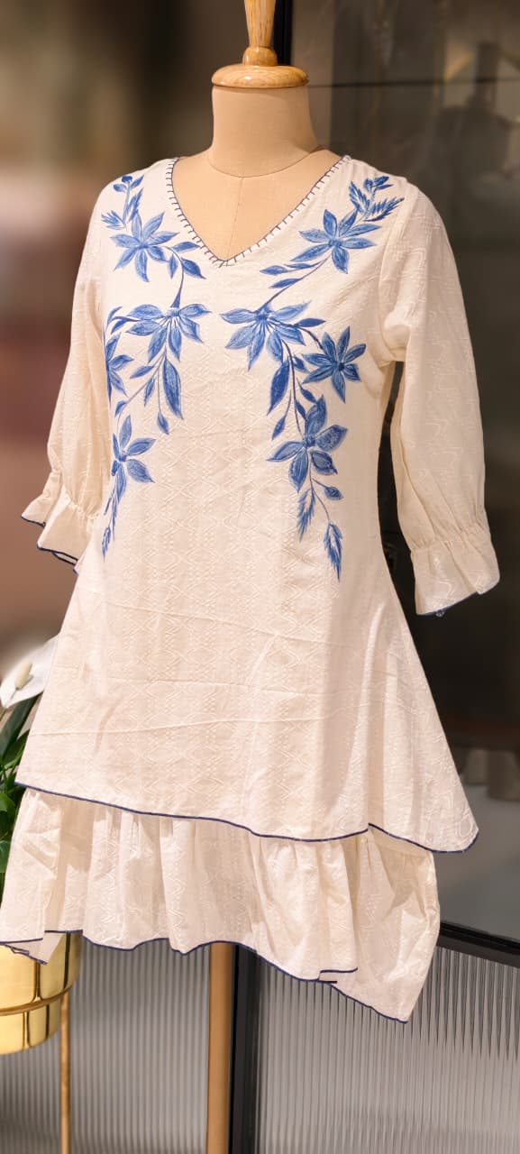 Very Decent Leafy Printed Soft Cotton Ruffled Frock- 13209