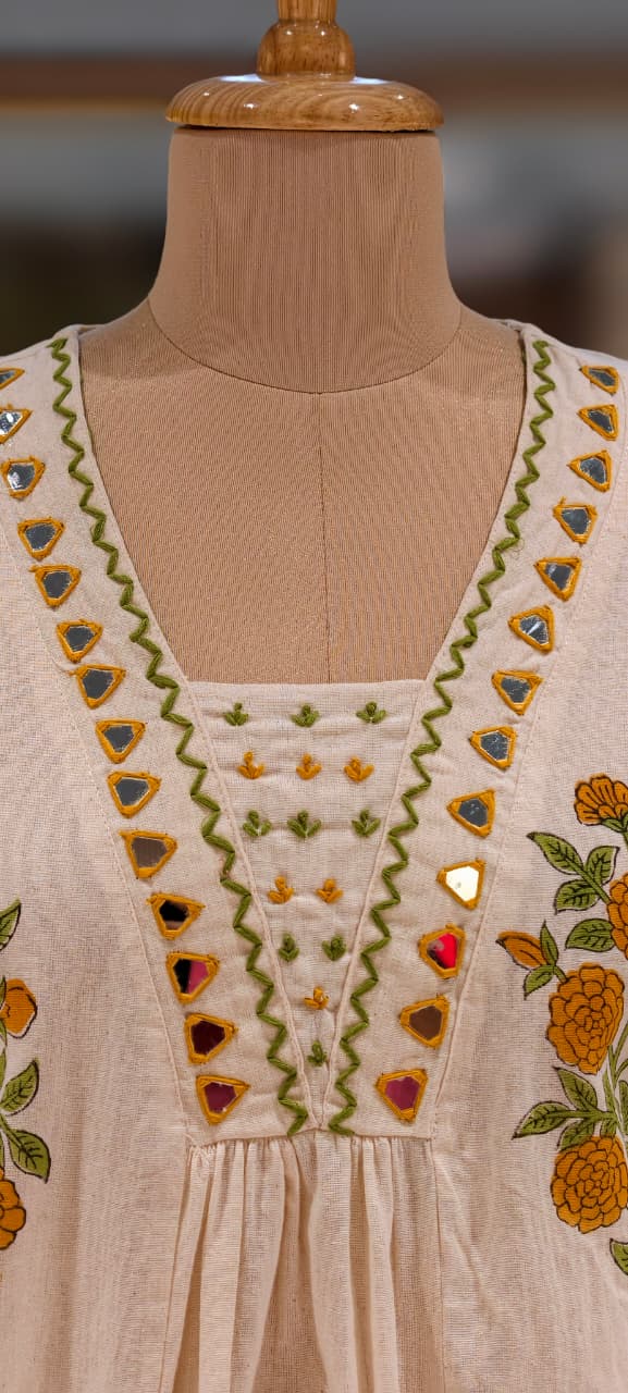 Real Mirror Beautiful Neck Line Floral Printed A-Line Kurta Pant Set In Cotton Fabric-13222