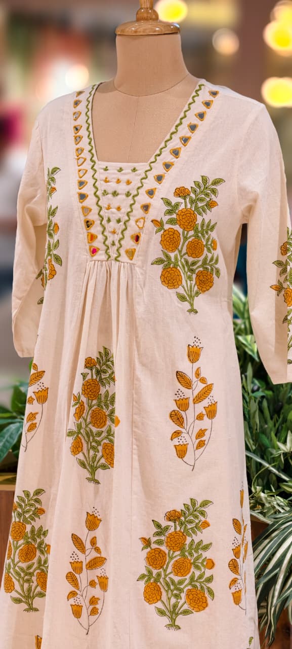 Real Mirror Beautiful Neck Line Floral Printed A-Line Kurta Pant Set In Cotton Fabric-13222