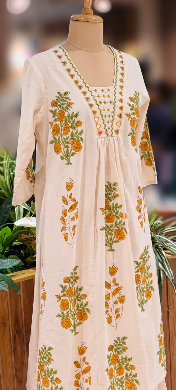 Real Mirror Beautiful Neck Line Floral Printed A-Line Kurta Pant Set In Cotton Fabric-13222