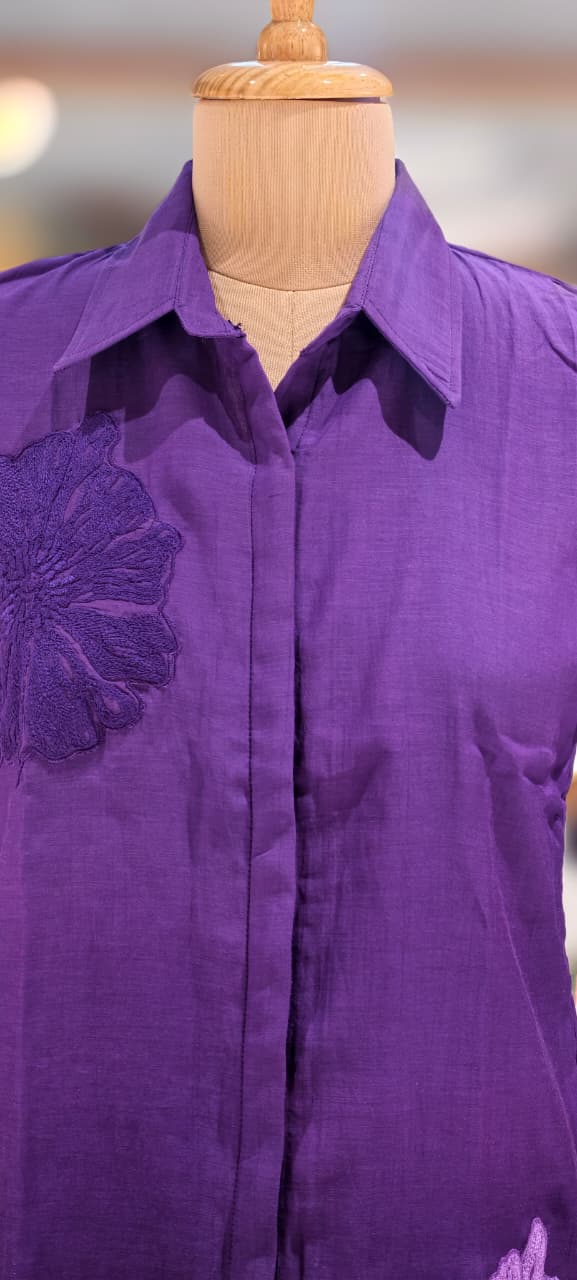 Floral Patched Look Embroidery Work Solid Ombre Shade Co-Ord Set-13270