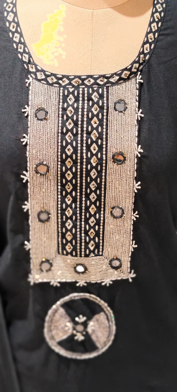 Mirror Work With Thread Embroidery & Printed Cotton Full Suit Set With Dupatta-13322