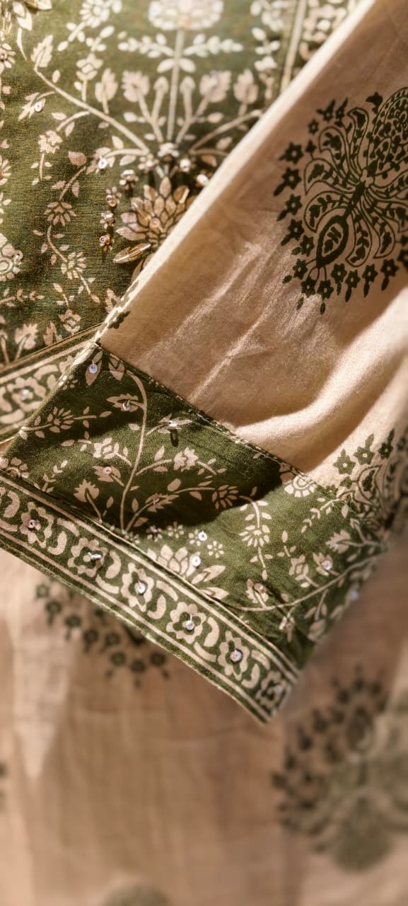 Earthy Bloom Printed Ethnic Full Suit Set With Dupatta In Cotton Fabric- 13316