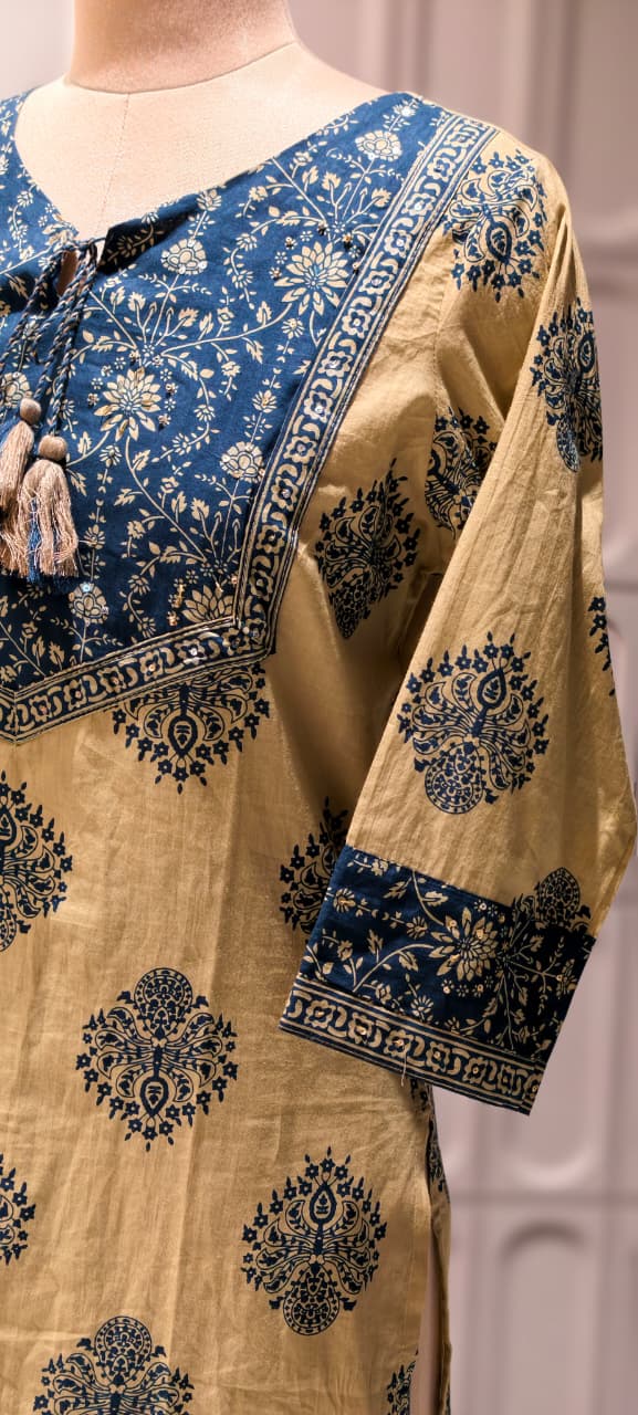 Earthy Bloom Printed Ethnic Full Suit Set With Dupatta In Cotton Fabric- 13316