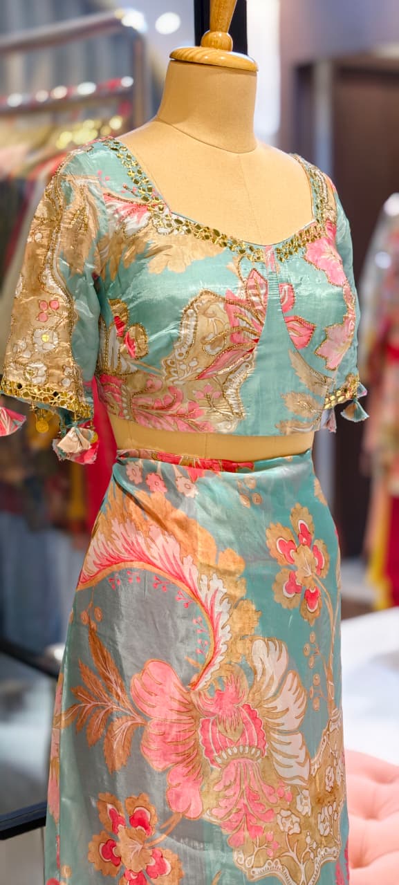 Cut-Dana Highlight Floral Print Sequin Upwork Designer Saree With Stitched Blouse- 13339