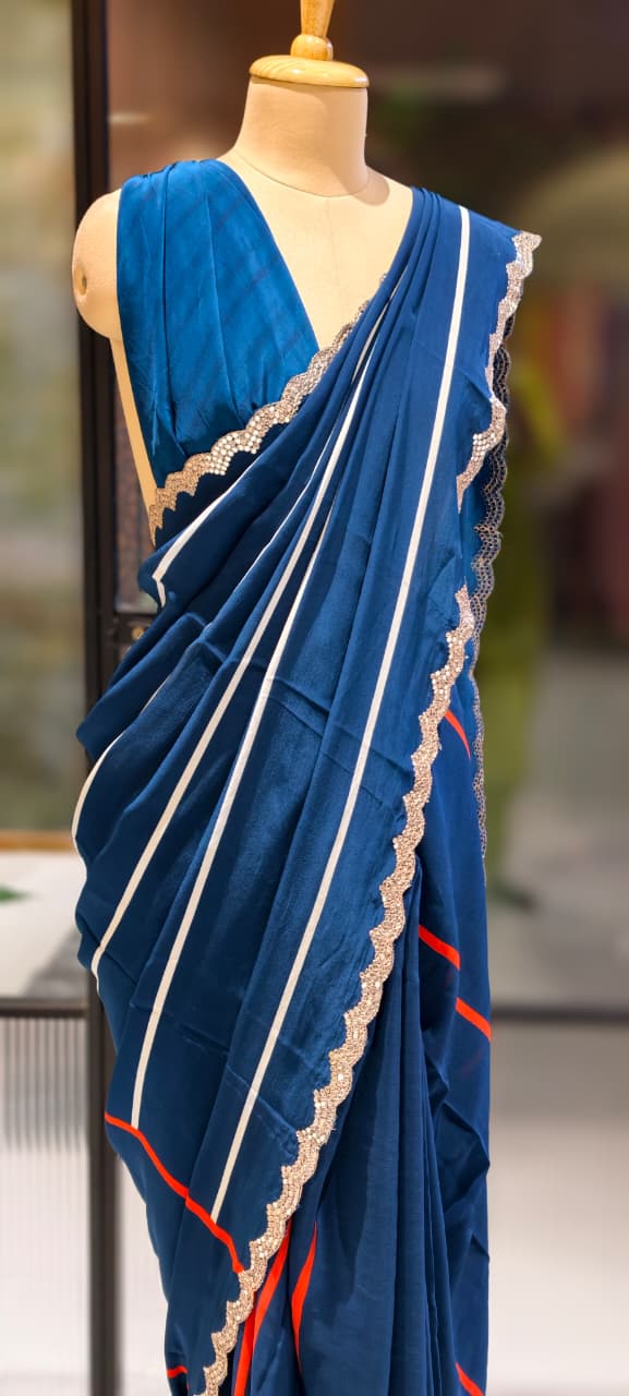 Sheer Elegance Beautiful Bordered Striped Saree With Unstitched Blouse- 13335, 13336