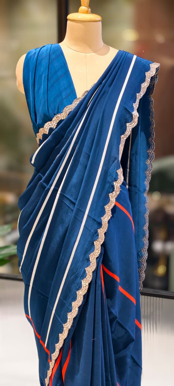 Sheer Elegance Beautiful Bordered Striped Saree With Unstitched Blouse- 13335, 13336