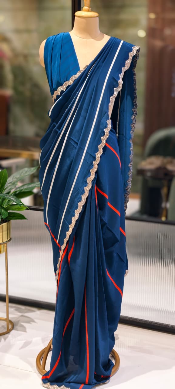 Sheer Elegance Beautiful Bordered Striped Saree With Unstitched Blouse- 13335, 13336