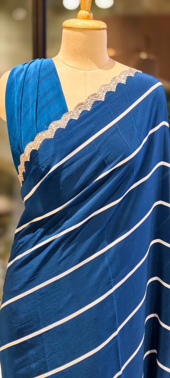 Sheer Elegance Beautiful Bordered Striped Saree With Unstitched Blouse- 13335, 13336