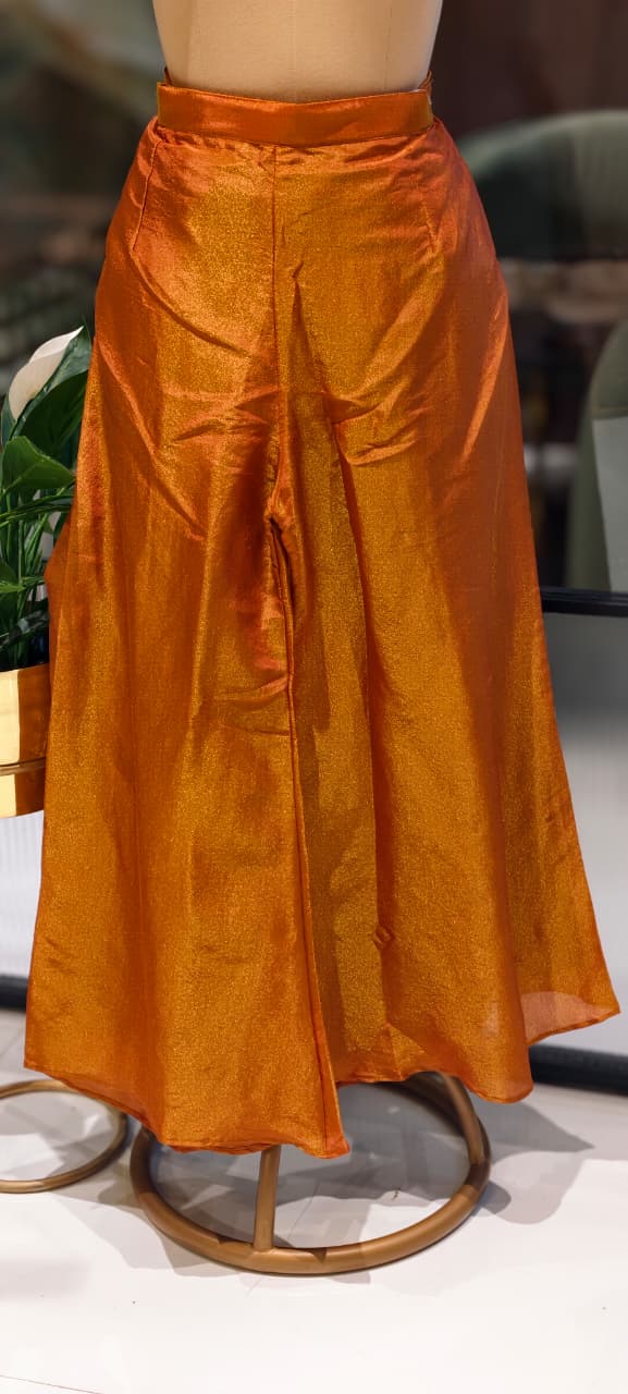 Noor Zari Embroidered Full Suit Set With Palazzo Bottom & Striped Dupatta In Tissue Fabric- 13301