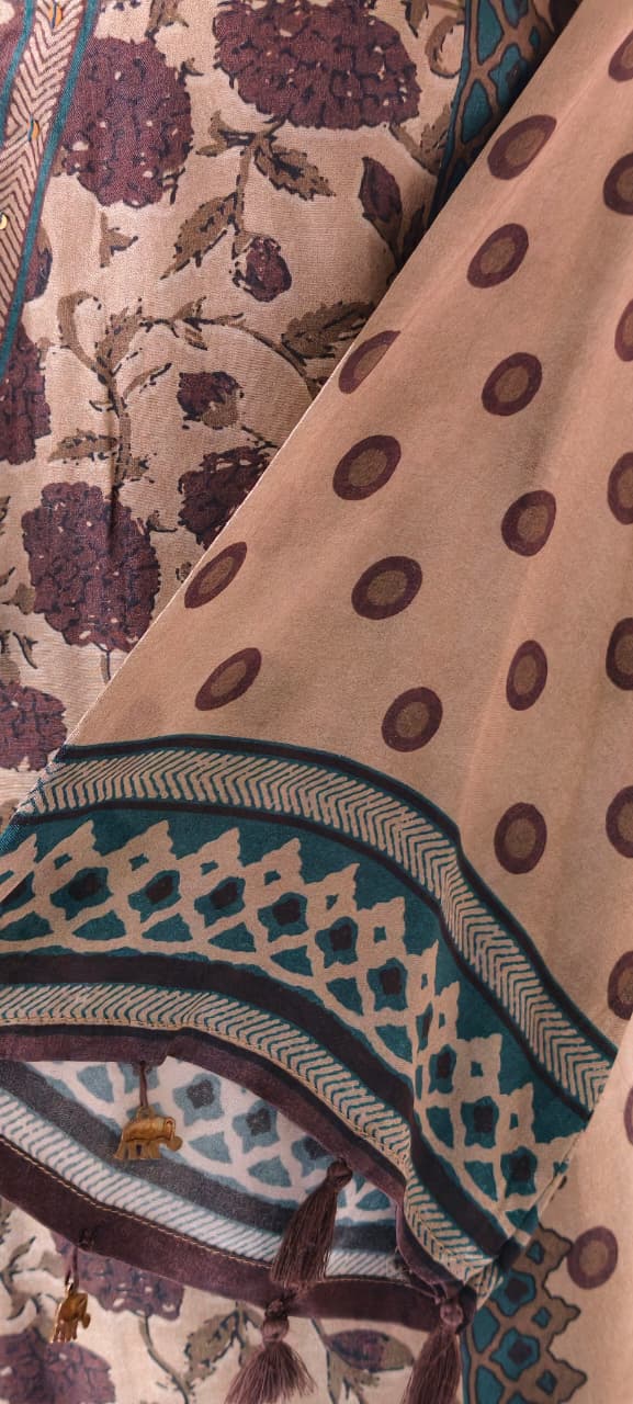 Bold Look Completely Printed Stylish A-Line Full Suit Set With Dupatta In Dola Silk Fabric- 13350