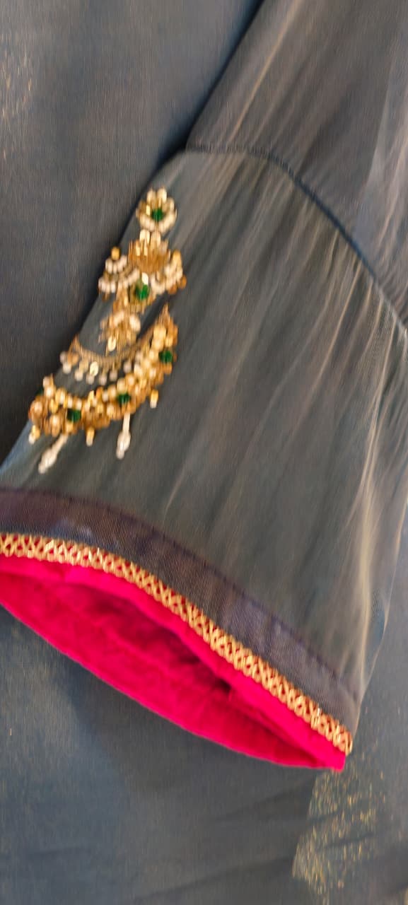 Minimal Kundan Figure Work Front Designed Solid Tissue Full Suit Set With Dupatta- 13377