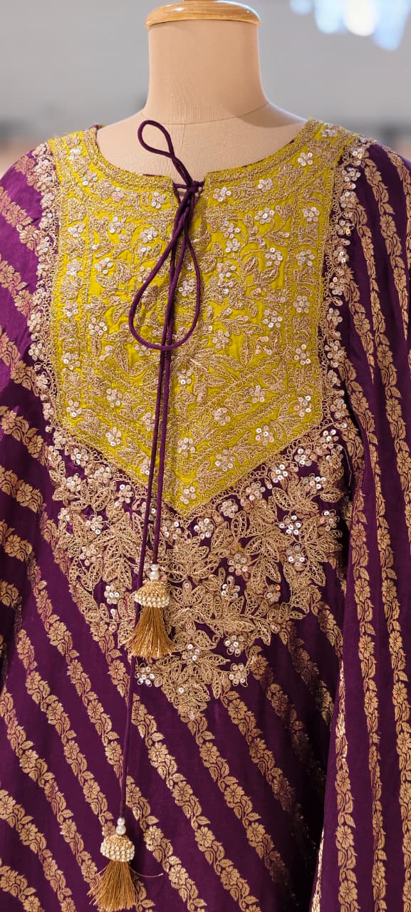 Festive Elegance Pure Banarasi Touch Dual Tone Vibrant Kaftan With Matching Bottom- 13378