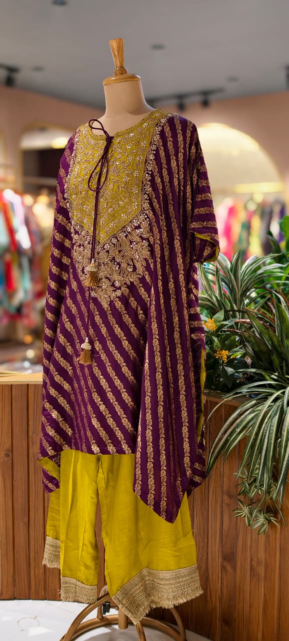 Festive Elegance Pure Banarasi Touch Dual Tone Vibrant Kaftan With Matching Bottom- 13378