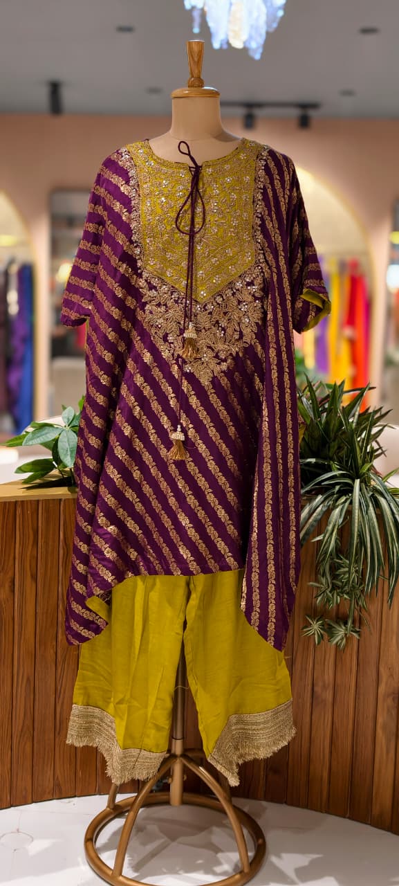 Festive Elegance Pure Banarasi Touch Dual Tone Vibrant Kaftan With Matching Bottom- 13378